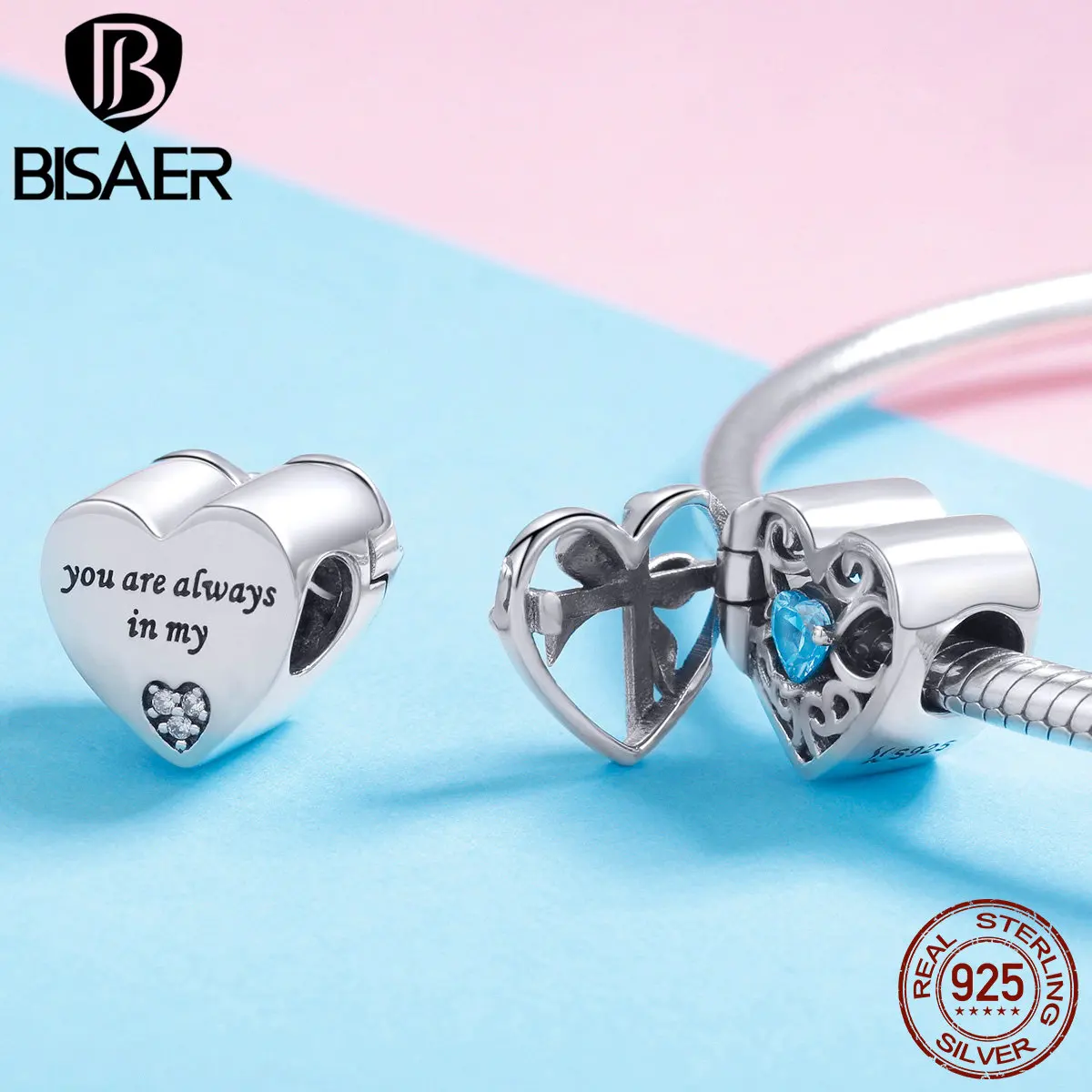 

BISAER 925 Sterling Silver Love Heart Valentines Gift Surprise Box Charms Beads fit bracelets Silver 925 Jewelry ECC1053