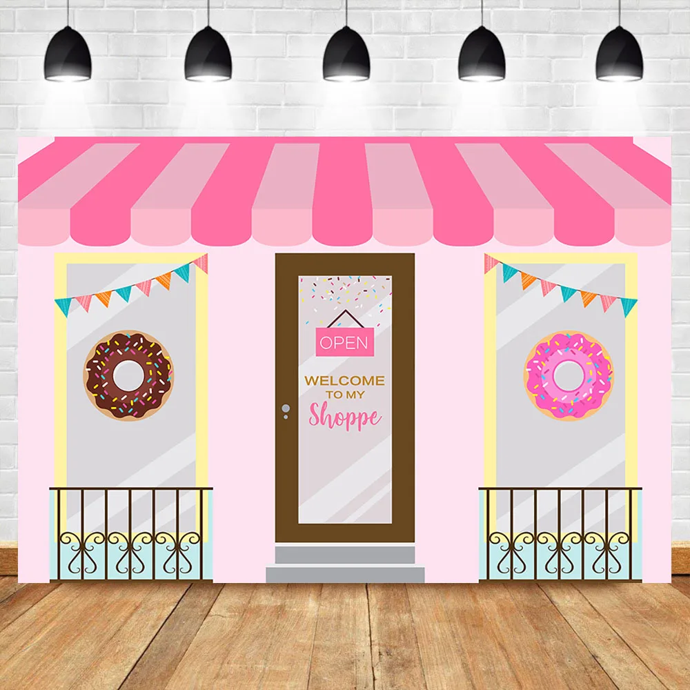 

NeoBack Donut Shoppe Backdrop Donut Cake Table Birthday Photography Background Bonut up Baby Shower Party Banner Backdrops