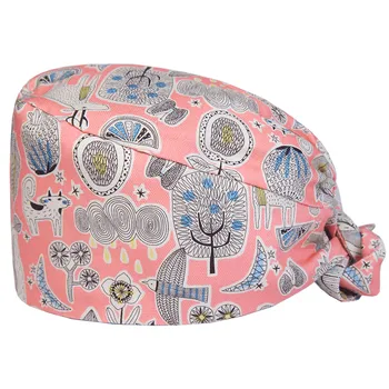 

Women's Print Nurse Cap Surgical Scrub Hats Hospital Dental Clinic Dentist Work Hat One Size Tie Back Adjustable Scrub Caps