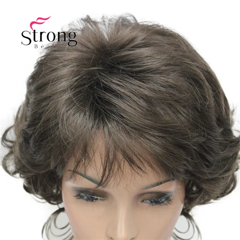 E-7125 #8 New Wavy Curly wig Medium Brown cloor 8# Short Synthetic Hair Full Women`s wigs (5)