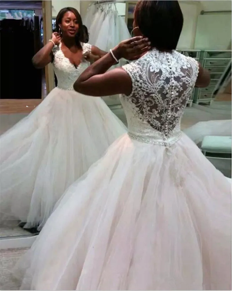 Большие размеры в африканском стиле винтажные Роскошные свадебные платья бальное платье с v-образным вырезом Кружева Бисероплетение