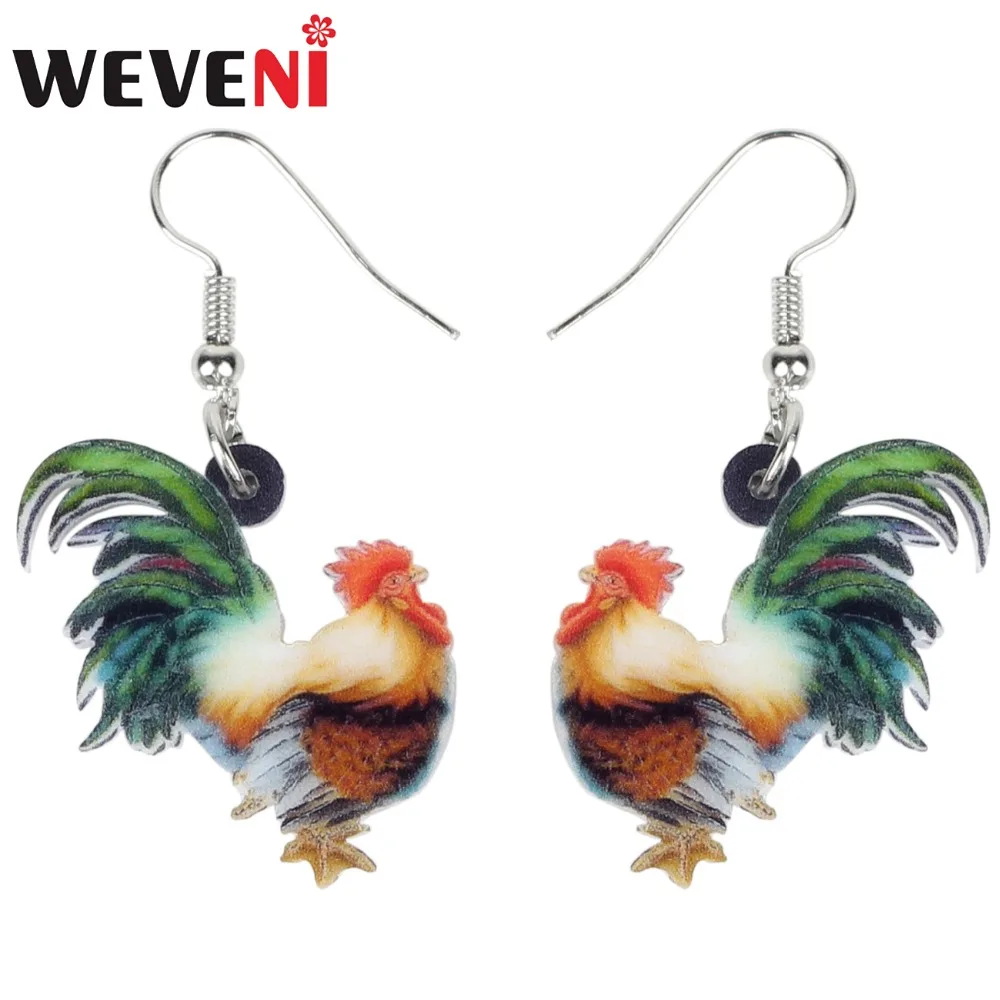 

WEVENI Acrylic Floral Chicken Rooster Earrings New Long Dangle Drop Trendy Jewelry For Women Girls Farm Animal Charms Dropship