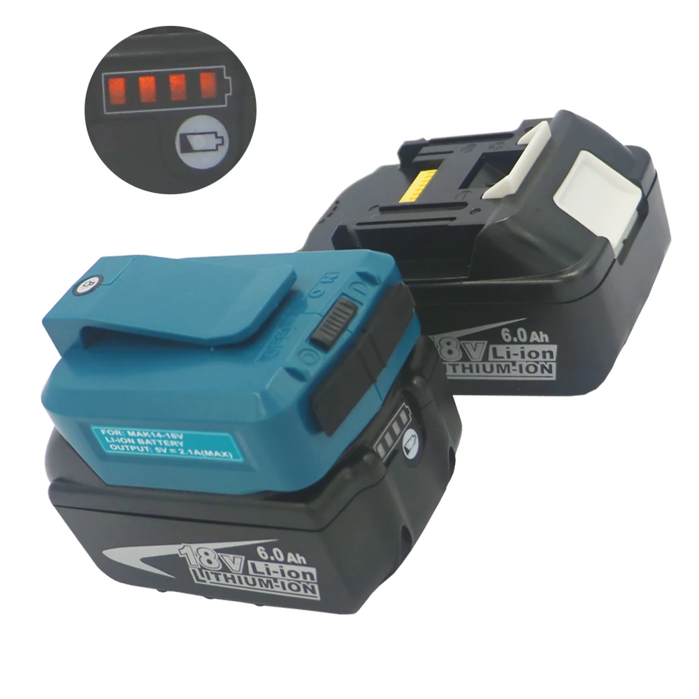 

2PCS 18V 6AH 6000mAh lithium li-ion Battery+USB Charging Adapter Converter for MAKITA BL1860 Power Tool Battery BL1850 BL1840