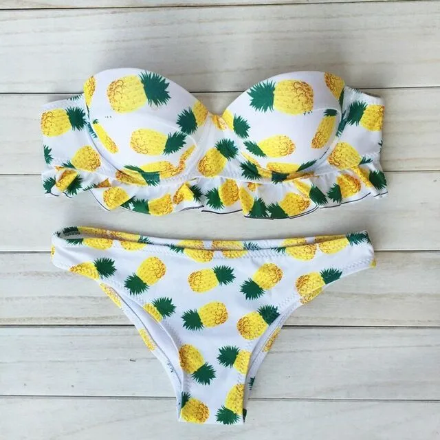 

Swimwear for Women Two Pieces pineapple print Bathing Suits Top Ruffled With High Waisted Bottom Bikini Set beachwear bquinis