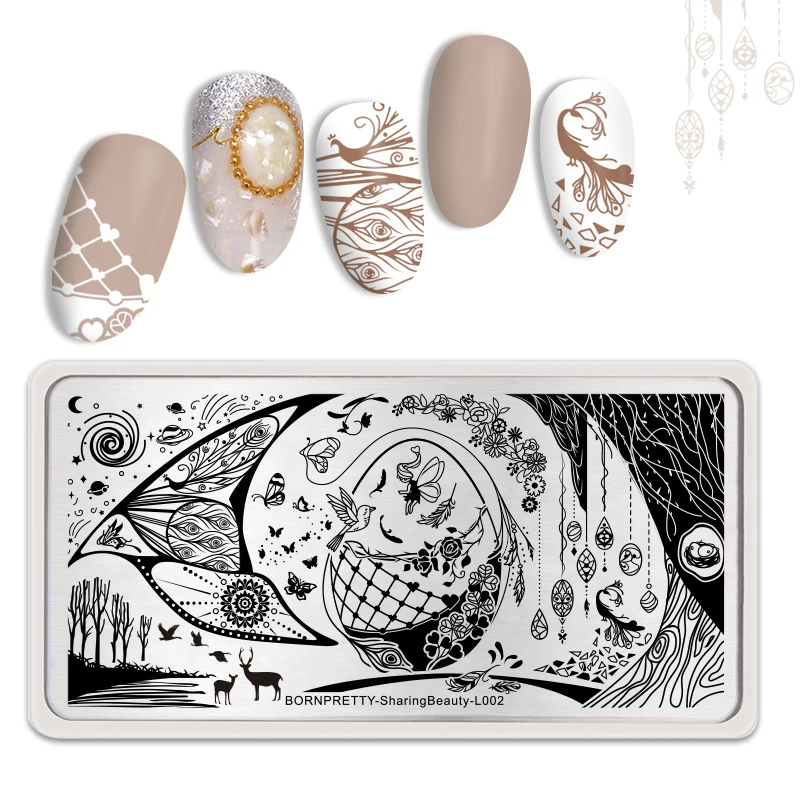 

BORN PRETTY Rectangle Nail Stamping Plate Nature Tree Moon Star Nail Templates Stamp Image DIY Nail Art Design Tools