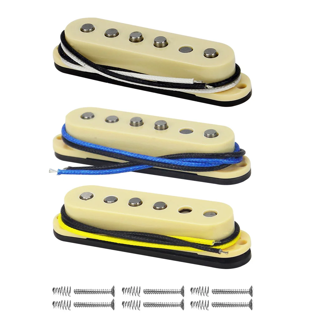 FLEOR 3 шт. Винтаж Alnico 5 гитары одной катушки пикап SSS шеи/средний/мост Пикап Набор волокна бобины, белый/черный/желтый выбрать - Цвет: Yellow N M B