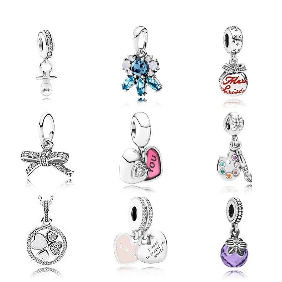 

NEW 925 Sterling Silver Bow tie pendant Heart to heart charm Beads Collocation Bracelet DIY bracelet Factory wholesale