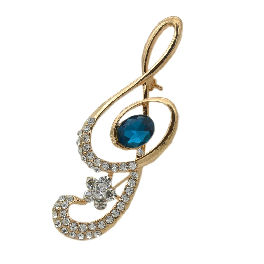 2 Inch Gold Tone Musical Note Brooch Pins with Crystalsin Brooches