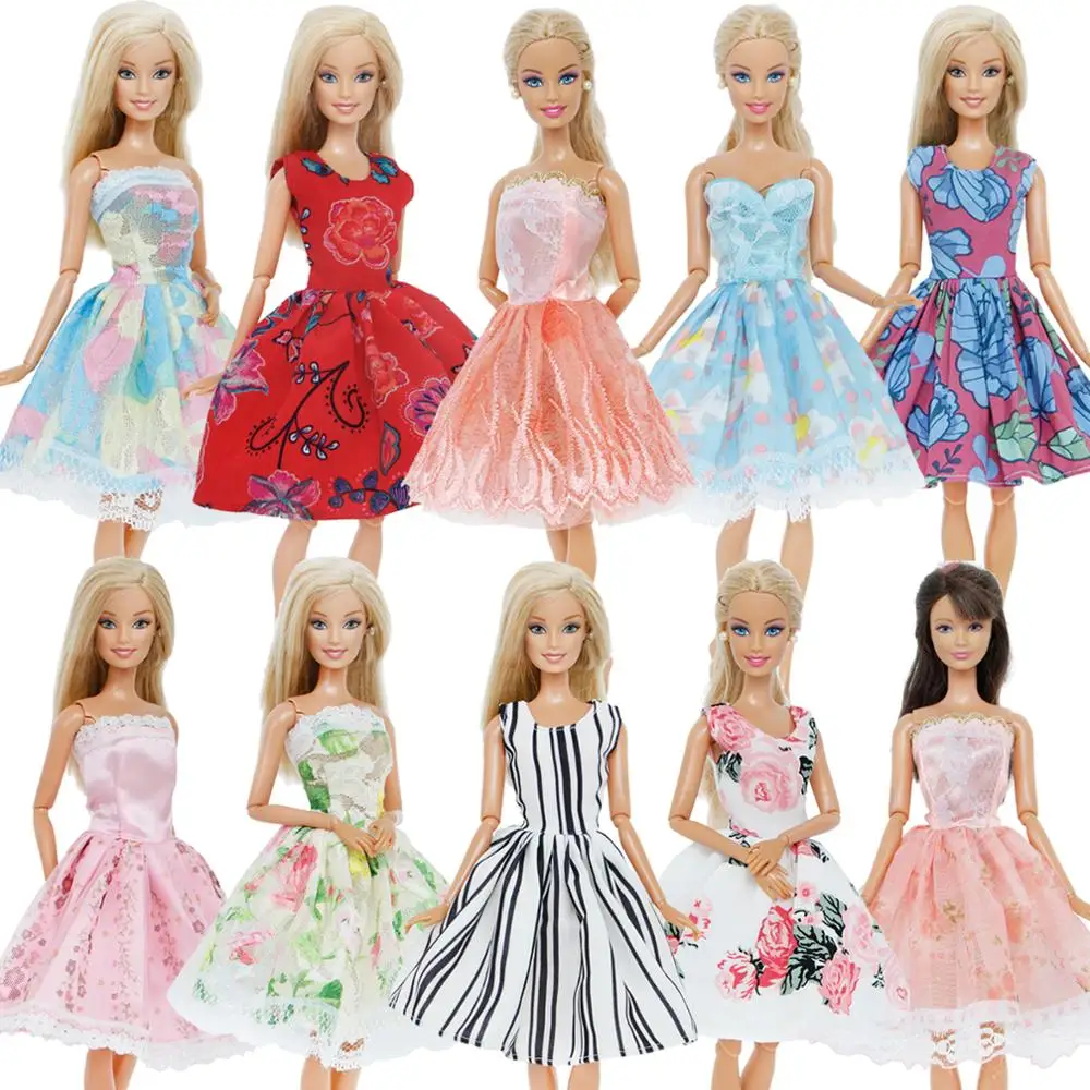 5 Pcs / Lot Handmade Mini Dress Mixed Style Wedding Party Wear Skirt Lace Gown Clothes For Barbie Doll Accessories Toy Kids