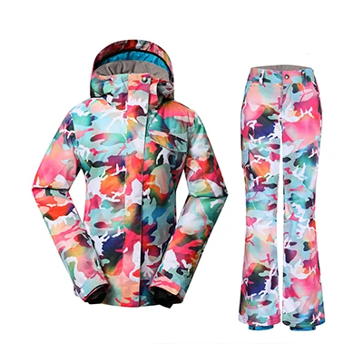 

GSOU SNOW Women's Ski Suit Outdoor Thick Warm Windproof Waterproof Breathable Ski Coat Ski Trousers For Lady Size XS-L