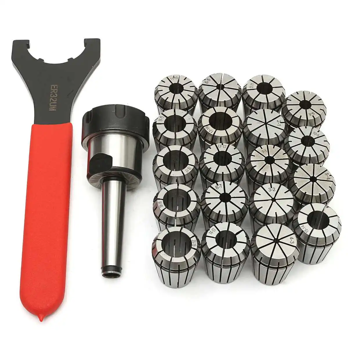 

7/16 19Pcs ER32 Spring Collet Set with MT2 ER32 M10 Collet Chuck Taper Holder for CNC Engraving Machine and Milling Lathe Tool