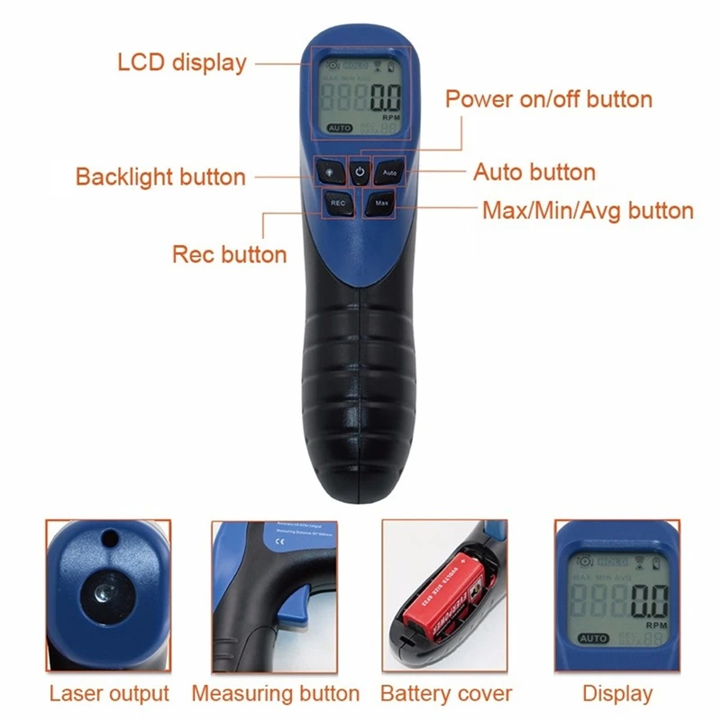 WGZ Automatic Power Off Non-Contact Tachometer Digital Tachometer Rotation Meter Digital Display for Schools Automobile Maintenance Testing Digital Display WGZ Automatic Power Off Non-Contact Tachometer Digital Tachometer Rotation Meter Digital Display for Schools Automobile Maintenance Testing Digital Display
