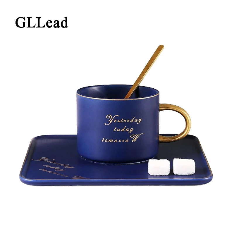 

GLLead High Quality Matt Glazed Ceramic Cup With Plate Coffee Cups and Snack Dish Set Fashion British Milk Teacup Porcelain