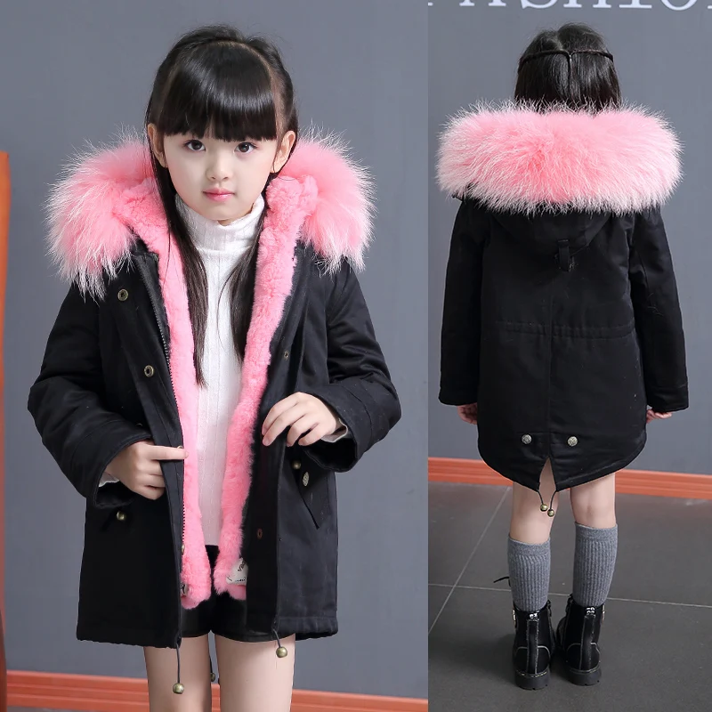 Мода для девочек пальто с мехом верхняя одежда для детей кроличий мех ветрозащитные детские пальто и куртки для холодной зимы теплые парки для мальчиков