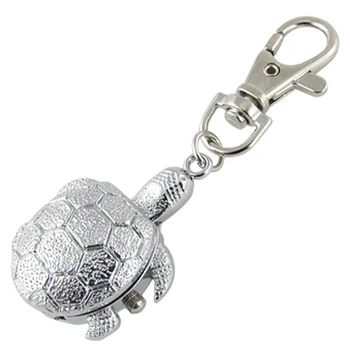 

YCYS-New Exquisite Textured Silver Tone Turtle Pendant Hunter Case Key Ring Watch