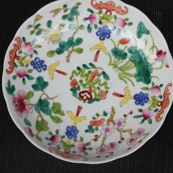 

Chinese ceramic decoration, hanging plate, hand painted, antique, colorful, Chinese knot, longevity peach, porcelain plate, orna