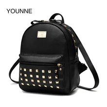 YOUNNE женский модный рюкзак с заклепками, одноцветные рюкзаки, Женские Дизайнерские повседневные Черные сумки на плечо для девушек, повседневные сумки