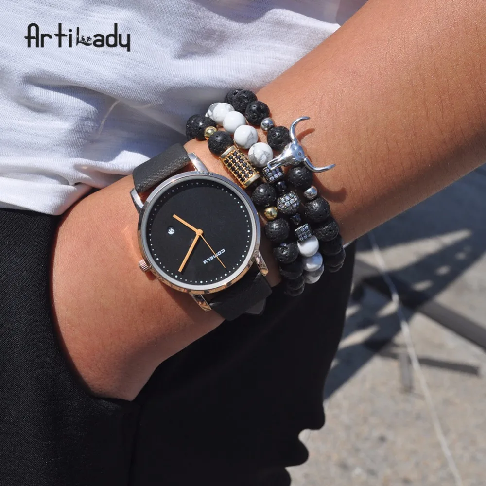 

Artilady buddha bull charm bracelet men natural stone beads bracelets male's jewelry gift