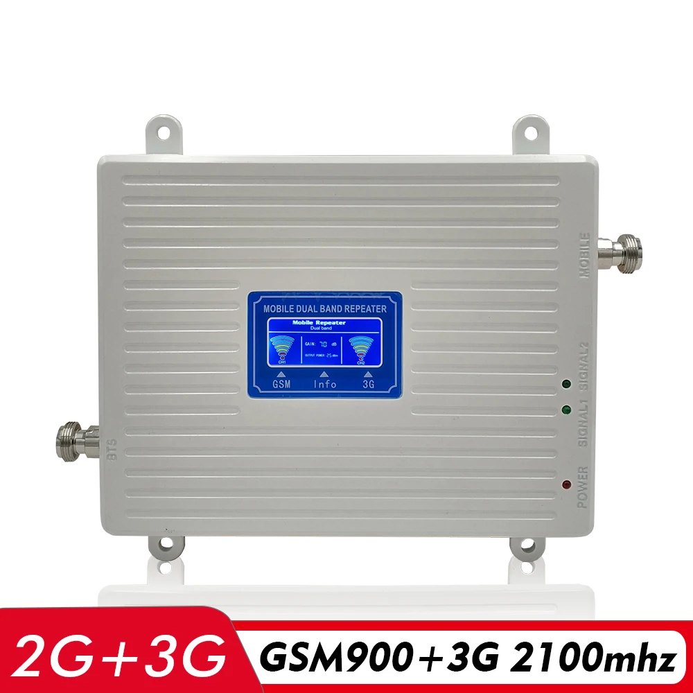 

Gain 65dB 2G 3G Dual Band Booster 900MHz+2100MHz Cellular Signal Amplifier GSM 900 UMTS WCDMA 2100 Cell Phone Signal Repeater