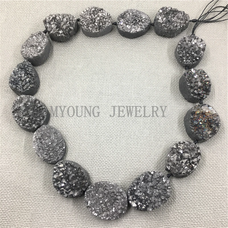 

MY1167 Oval Slice Crystal Druzy GunBlack Titanium plated Beads,Nugget Quartz Hole Beads