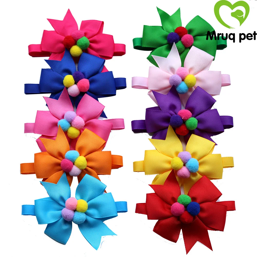 

60PCS New Christmas Pet Puppy Dog Cat Bow Ties with Dog Bowknot Bowties Cute Pompon Dog Cat Collars Pet Accessories Pet Supplies