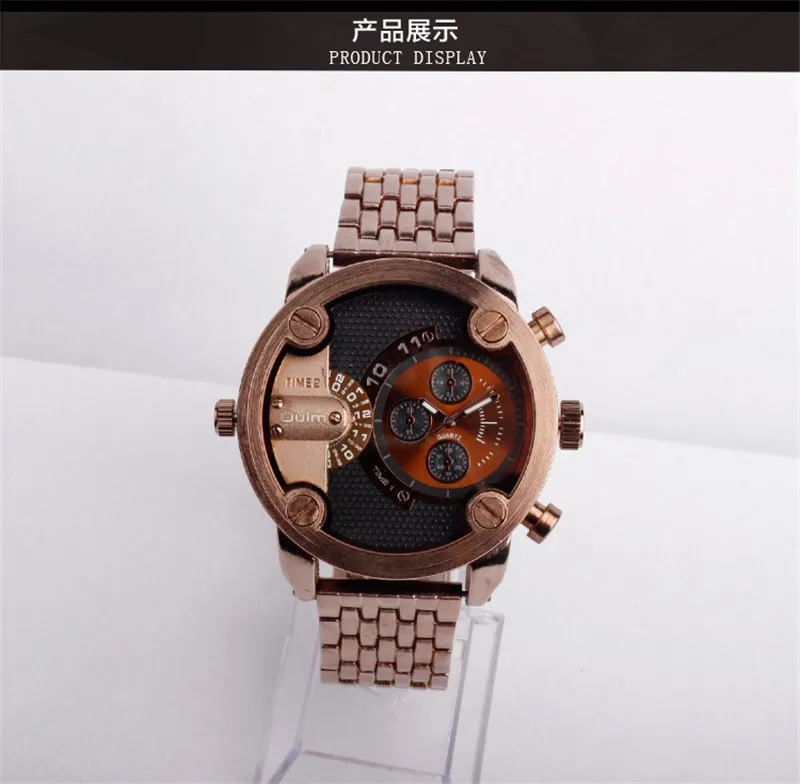 Лидер продаж OULM 3130 бренд высокое качество Нержавеющая сталь ремешок japan movt кварцевые часы с двумя часовыми поясами модные Повседневное часы Для мужчин