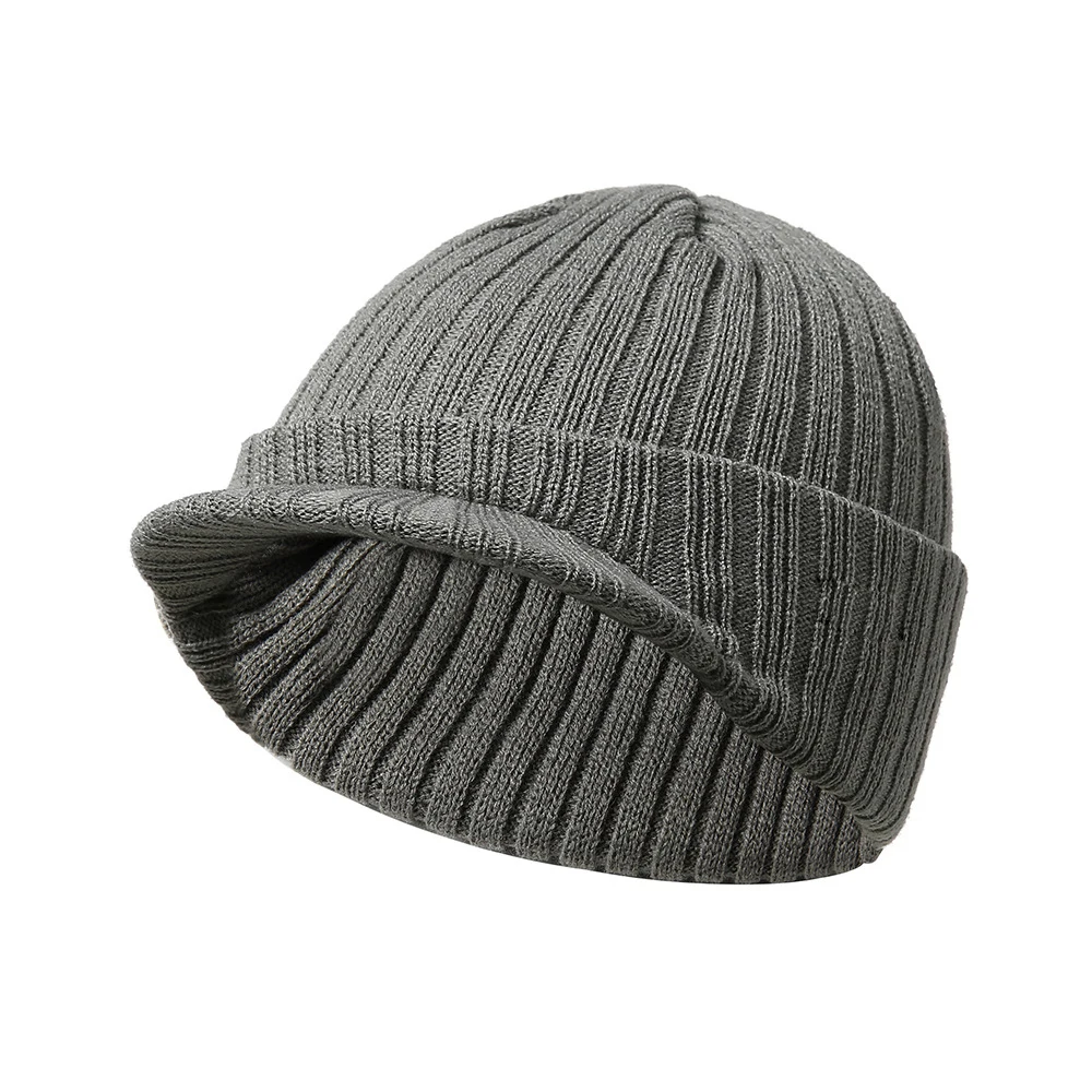 Mens Womens Visor Brim Hats Winter Beanies Hat Skullies Unisex Warm
