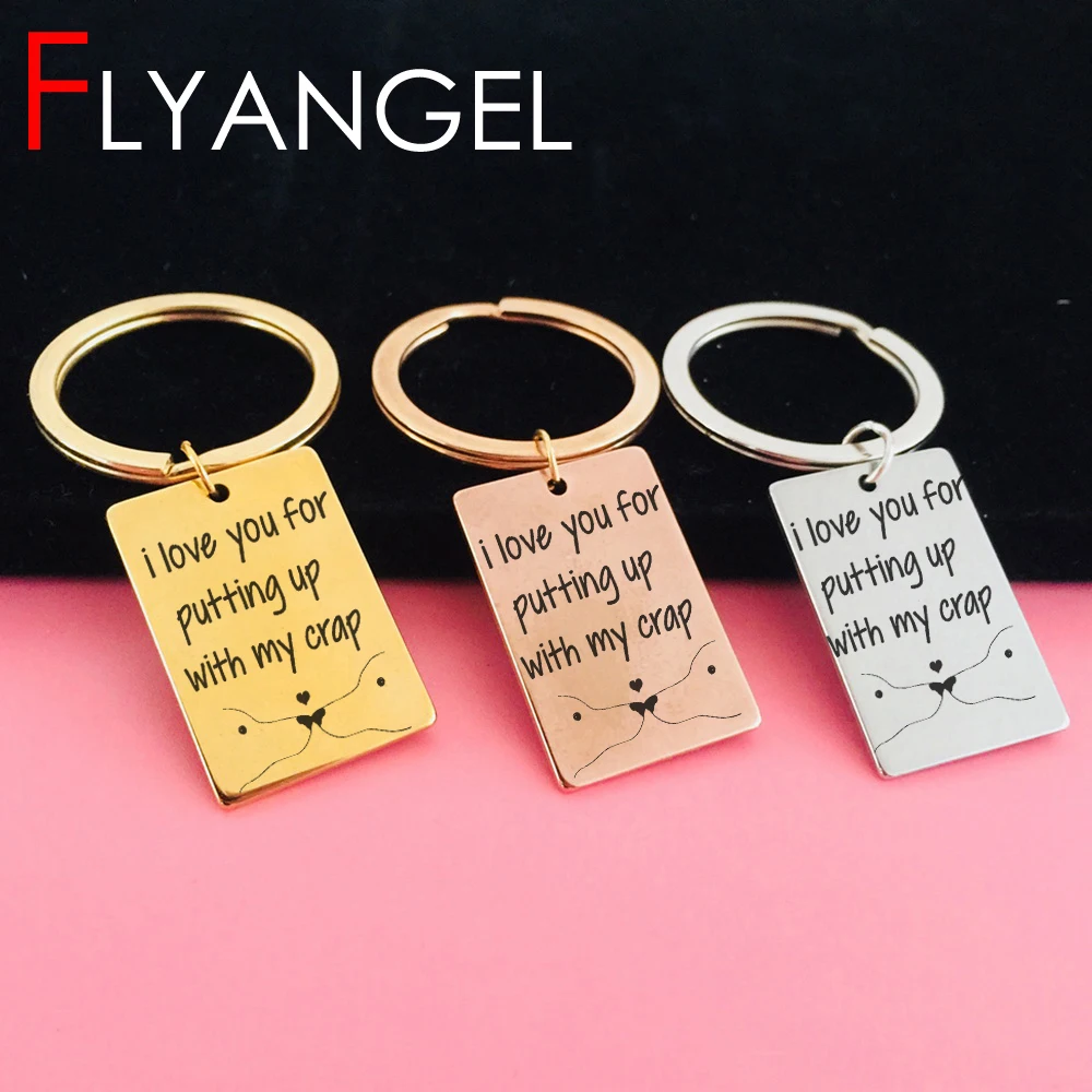 

Creative Funny Keychain Engraved Heart Dog I Love You For Putting Up With My Crap Kiss Keyring For Boyfriend Girlfriend Gifts