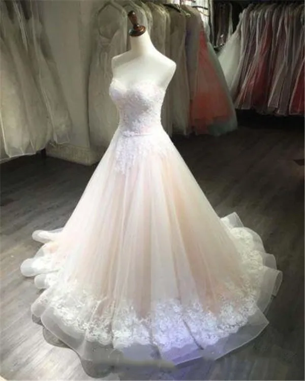 blush-pink-wedding-dresses-a-line-sweetheart-strapless-sleeveless-sweep-train-applique-sequins-lace-2019-beach-boho-wedding-bridal-gowns (2)