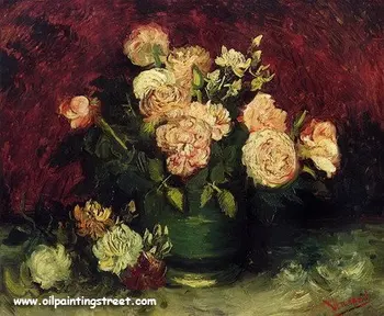 

Linen Canvas Oil Painting Reproduction,Bowl with Peonies and Roses by vincent van gogh,Free DHL Shipping,handmade