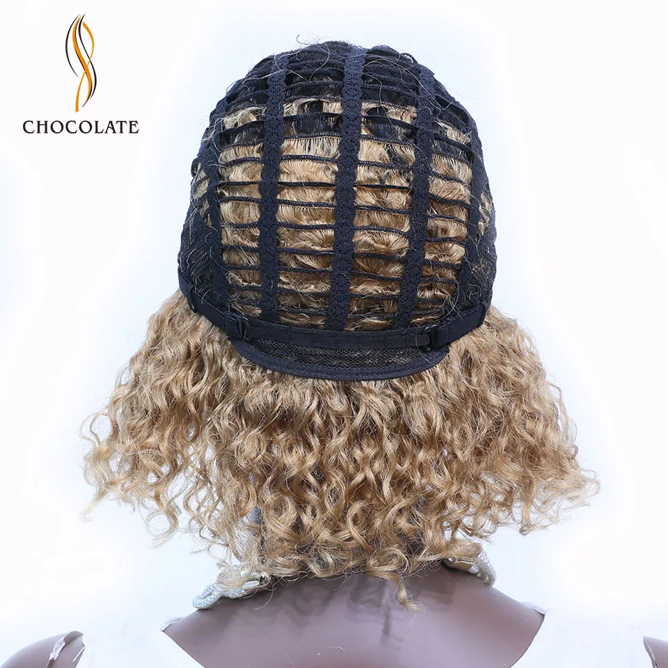 CHOCOLATE Remy Human Hair Wigs Brazilian Curly Lace Front Wigs Hand Made 12inches Side Part Ombre Red Color Lace Wigs for Women