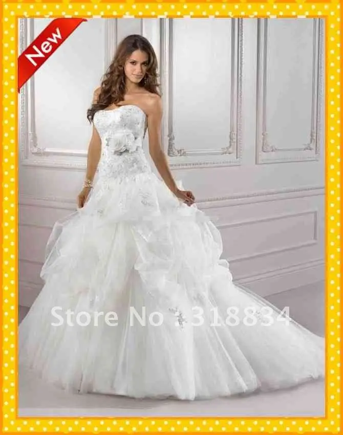 Custom High quality MG3595 Ball gown Sweetheart Organza Ruched Flower Cathedral train Wedding Dresses Bridal Dress Gown Gowns | Свадьбы и