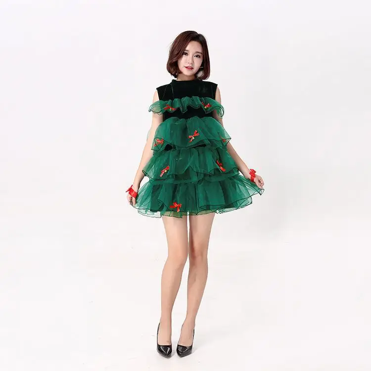 Взрослая Рождественская елка для костюма, платье на Рождество для девочек, костюм для Хеллоуина, косплей, зеленое Новогоднее вечернее платье - Цвет: green