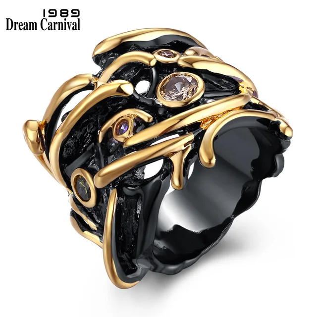 DreamCarnival 1989 Hip Hop Anello Per Le Donne Gotica Unico Nero Color oro Regal DreamCarnival 1989 Hip Hop Anello Per Le Donne Gotica Unico Nero Color oro Regal