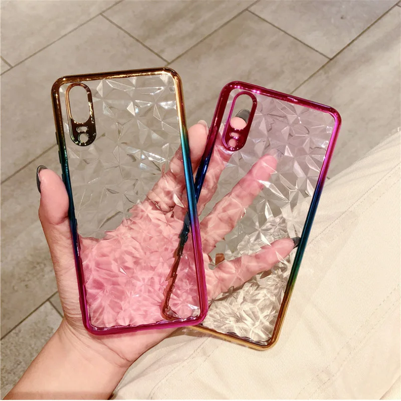 

3D Gradient Diamond Soft TPU Case For Huawei P30 Pro P20 Lite Y7 2019 Plating Clear Cover For Honor 10 lite 8C 8A 7C 7A Nova 3E