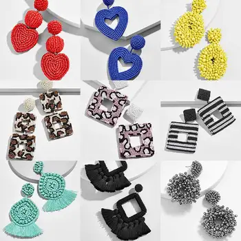 

Dvacaman Beads Big Hoop Earrings for Women INS Fashion Summer Bohemian Large Statement Earrings Ethnic Jewelry Wholesale Bijoux