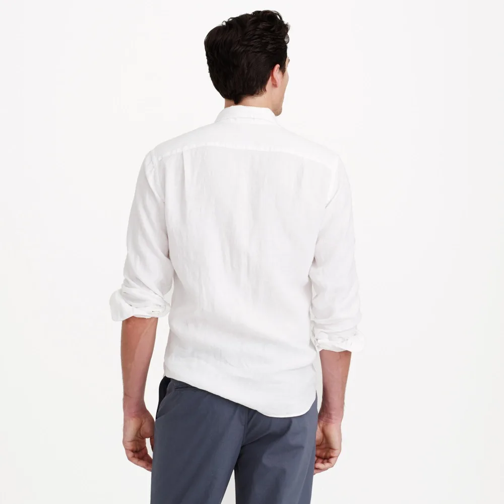 Tailor-Made White Linen Shirts for Men - Long Sleeve and Slim Fit image 3