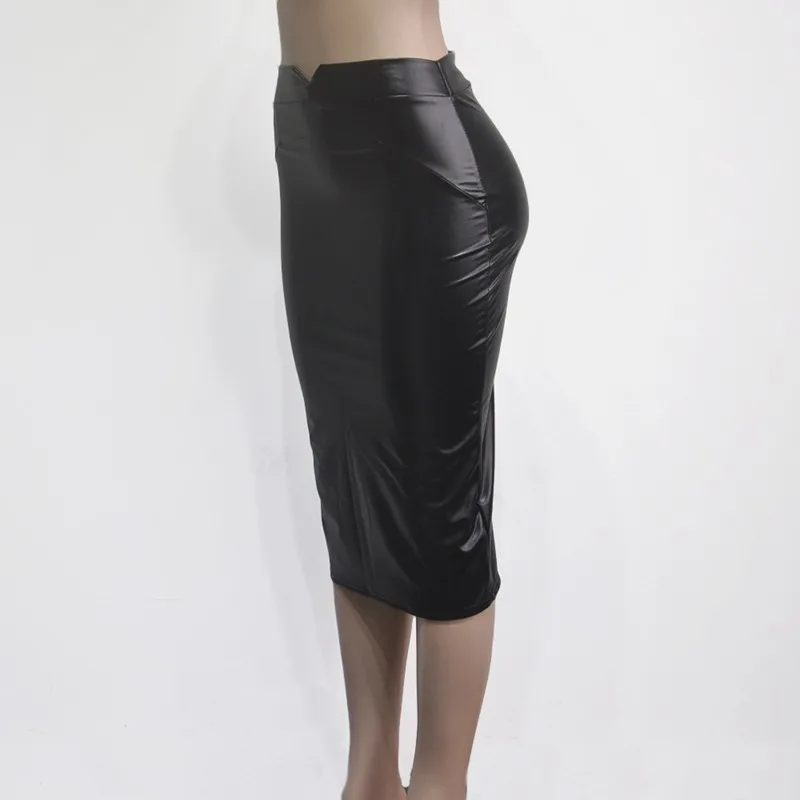 Женская сексуальная Флокированная юбка из искусственной кожи Модная весенне-осенняя Повседневная Женская юбка-карандаш длиной до колена из искусственной кожи SK42