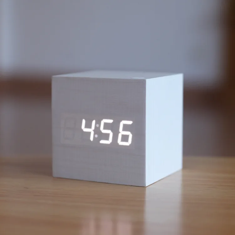 Деревянный куб светодиодный Будильник, despertador контроль температуры звуков светодиодный дисплей, электронные настольные цифровые настольные часы, SKU4A4A3 - Цвет: white white
