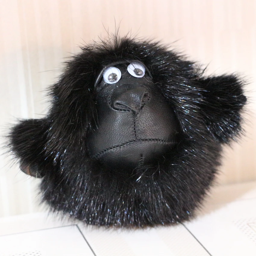 New real fur orangutan keychain black mink monkey backpack pendant men fur animal shape unisex key chains female bag Jewelry
