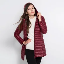 Плюс размер S-6XL ультратонкий легкий пуховик женский пуховик с капюшоном коллекция осень-зима