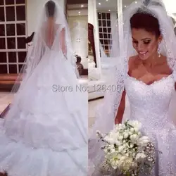 Роскошные Милая Белый Пол Длина Свадебные платья 2019 Sexy V спинки невесты свадебное платье Vestidos De Noivas