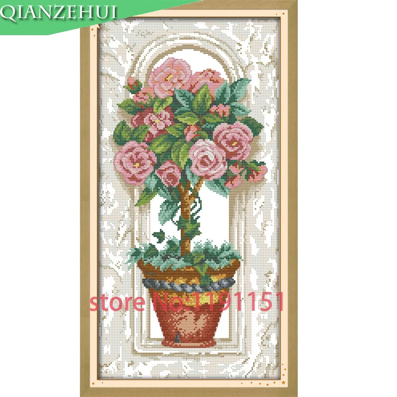 

QIANZEHUI,Needlework,DIY scenery Cross stitch,Sets For Embroidery kits, Roses on the windowsill Counted Cross-Stitching