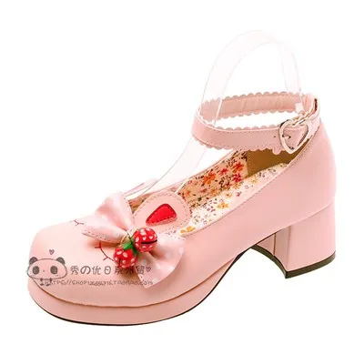 Для кавайной девушки Чай вечерние Cos туфли колокольчики уши японская на каблуке средней высоты Женская обувь в стиле «лолита» с бантом для принцесс, JK по низкой цене; Туфли Лолиты - Цвет: Розовый