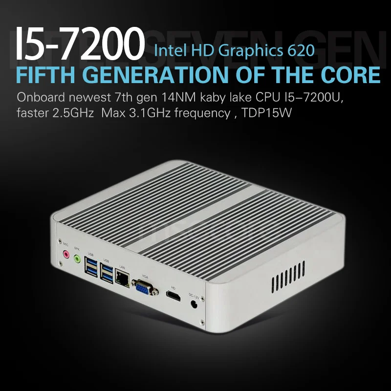 Mini PC i5 7200U Desktop Computer Windows 10 Intel NUC Nettop barebone system Fanless Kabylake HTPC