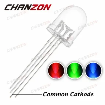 50pcs 10mm LED Diode RGB Common Cathode Transparent Light 20mA 3 Colors Red Green Blue 4 Pin 10 mm Light-Emitting Diode LED Lamp
