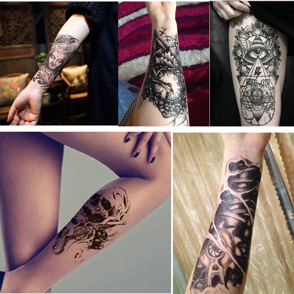 

5 Pcs Hot Black Fish Totem Temporary Tattoo Stickers Waterproof Body Art Big Fake Shoulder Tattoo For Men and Women