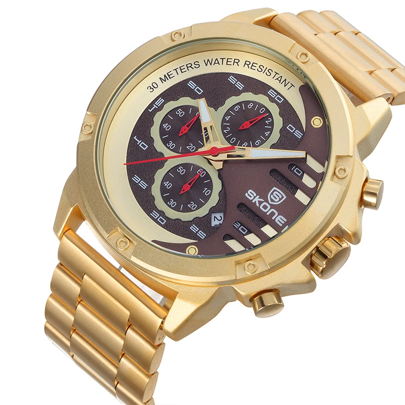 

SKONE Military Quartz Mens Watches Top Brand Luxury 3 Dial 6 Hands Date Chronograph Design Fashion Multifunction Wristwatch 2019