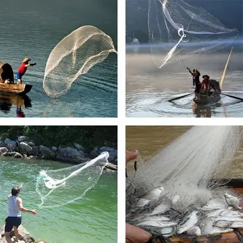 GRAB FAST ❤️ 8Ft 2.4M Fishing Net Bait Easy Throw Hand Cast 3/4 inch Strong Nylon Mesh + Sinker - discount item 26% OFF Sports & Entertainment