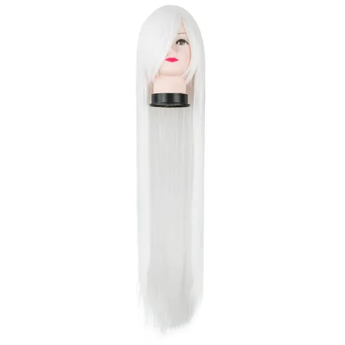 Длинные прямые парики Fei-Show синтетические термостойкие 100 см/40 дюймов волосы костюм косплей 8 дюймов челка изображение цвет шиньон - Цвет: Белый